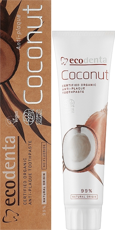 Fluoridfreie Zahnpasta gegen Zahnbelag mit natürlichem Kokosöl und Zinksalz - Ecodenta Anti-Plaque Toothpaste Coconut — Bild N4