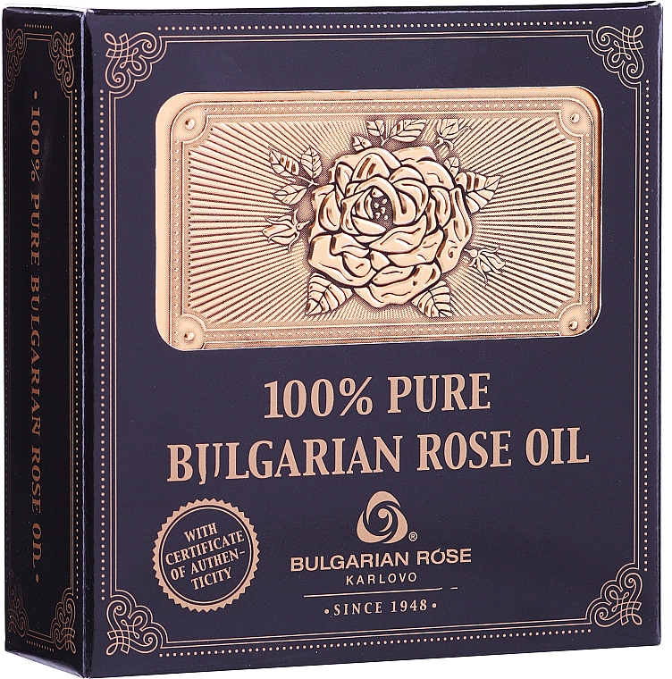 Bulgarisches Rosenöl in einer Holzkiste - Bulgarian Rose Oil — Bild N1