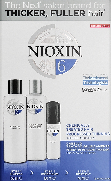 Nioxin Hair System 6 Kit - Haarpflegeset (Shampoo 150ml + Spülung 150ml + Haarkur 40ml) — Bild N1