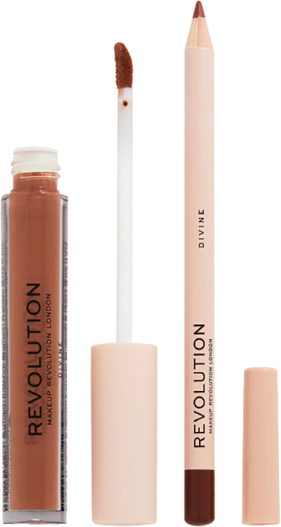 Lippen-Make-up Set (Lipgloss 3ml + Lippenkonturenstift 1g) - Makeup Revolution Lip Contour Kit Divine — Bild N3
