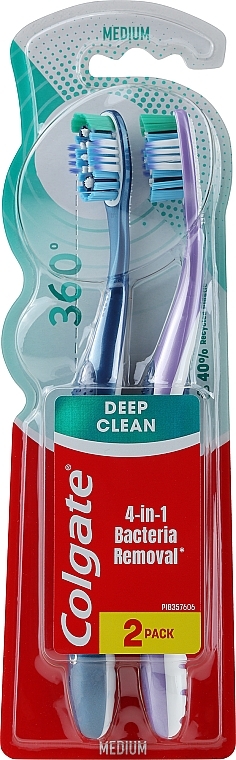 Zahnbürste 360 Super Clean mittel 1+1 blau und lila - Colgate — Bild N1