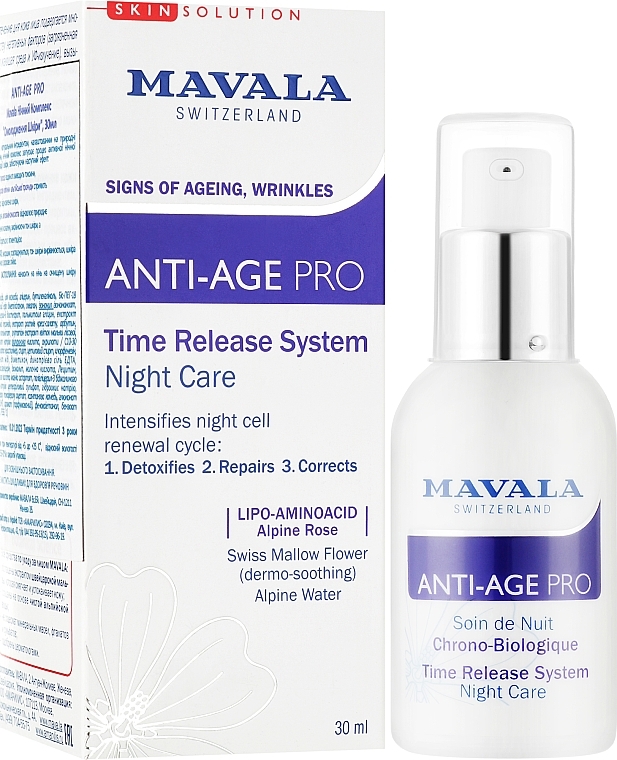 Feuchtigkeitsspendende Anti-Aging Nachtpflege mit Schweizer Malve und Alpenwasser - Mavala Anti-Age PRO Time Release System Night Care — Bild N2