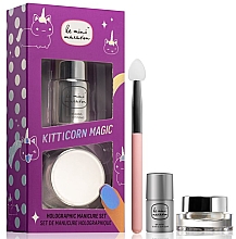 Düfte, Parfümerie und Kosmetik Holographischer Maniküre-Set - Le Mini Macaron Kitticorn Magic Holographic Manicure Set (Puder 1g + Mini Überlack 5ml + Aplikator 1St.)