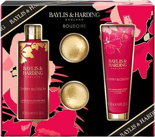Set - Baylis & Harding Boudoire Cherry Blossom Luxury Bathing Treats Gift Set (sh/cr/200ml + lot/200ml + b/bomb/2x75g) — Bild N1