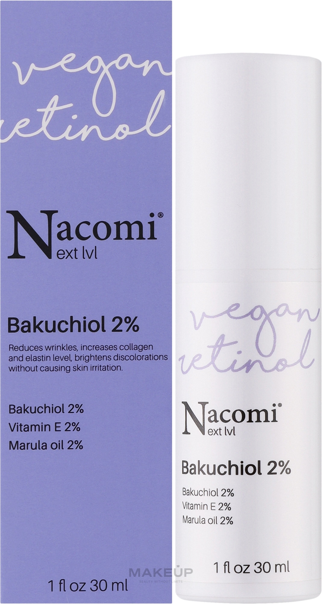 Zellerneuerndes Anti-Falten Gesichtsserum mit 2% Bakuchiol, Vitamin E und Marulaöl - Nacomi Next Level Bakuchiol 2% — Bild 30 ml