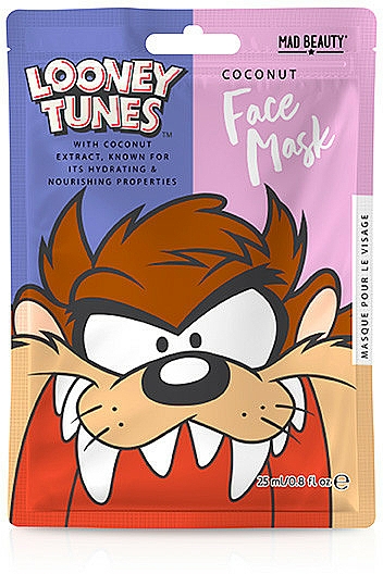 Feuchtigkeitsspendende und pflegende Tuchmaske für das Gesicht mit Kokosnussextrakt - Mad Beauty Looney Tunes Mascarilla Facial Taz — Bild N1