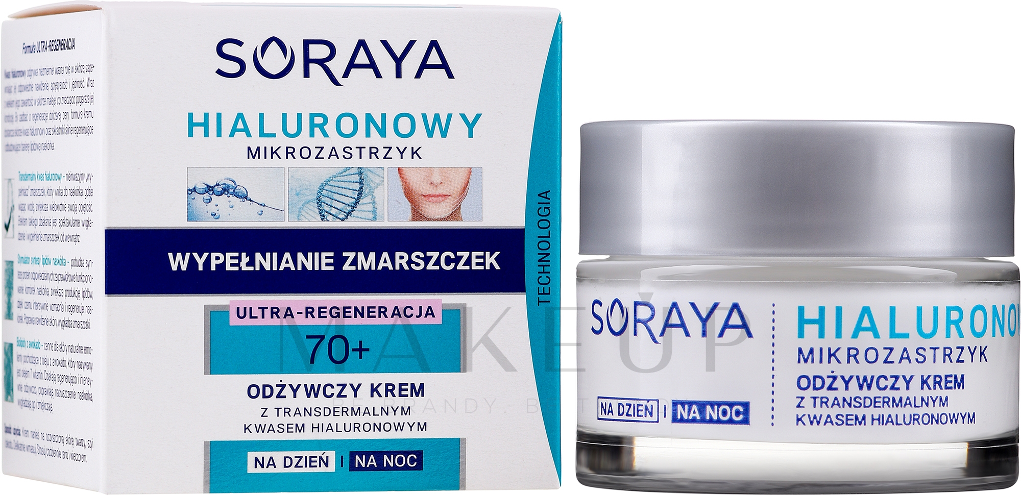 Pflegecreme für das Gesicht mit transdermaler Hyaluronsäure 70+ - Soraya Hialuronowy Mikrozastrzyk Nourishing Cream 70+ — Bild 50 ml