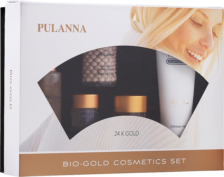 Gesichtspflegeset - Pulanna Bio-Gold (Augengel 21g + Gesichtscreme 2x60g + Gesichtstonikum 60g + Reinigungsmilch 90g) — Bild N1