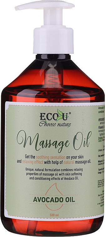 Feuchtigkeitsspendendes Massageöl mit Avocadoöl - Eco U Avocado Massage Oil