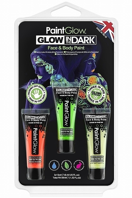 Neon-Gesichtsfarben-Set - PaintGlow Glow In the Dark Face & Body (Körperfarbe 3x12ml) — Bild N1