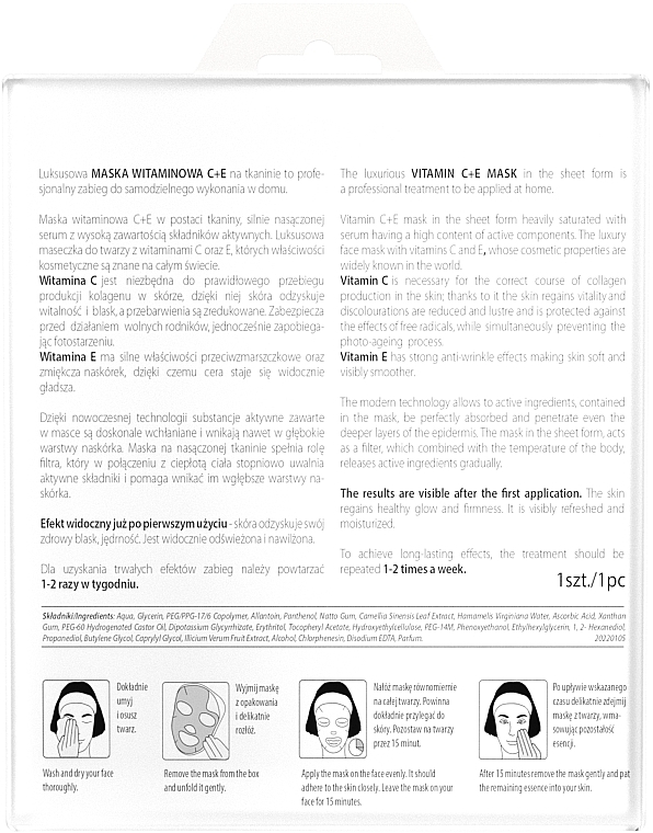 Tuchmaske für das Gesicht mit Vitamin C und E - L'biotica Home Spa Vitamin Mask C + E — Bild N2