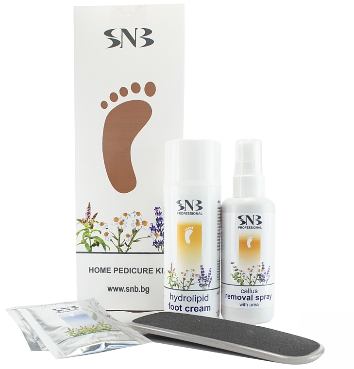 Fußpflegeset - SNB Professional Home Pedicure Kit (Salz 2x15g + Spray 110ml + Creme 100ml + Feile 1 St.)  — Bild N1