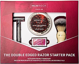 Düfte, Parfümerie und Kosmetik Set - Men Rock Double Edged Razor Starter Pack Black Pomegranate (Klassischer Rasierer + Rasierbürste + Rasierklingen 5 St. + Rasiercreme 100ml)