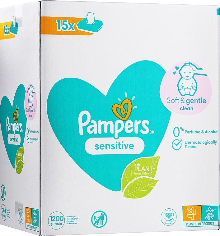 Feuchttücher für Babys 15x80 St. - Pampers Sensitive — Bild N1