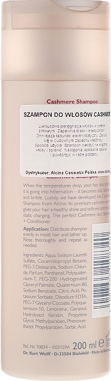 Feuchtigkeitsspendendes Shampoo für glanzloses und sprödes Winterhaar - Alcina Cashmere Shampoo — Bild N2