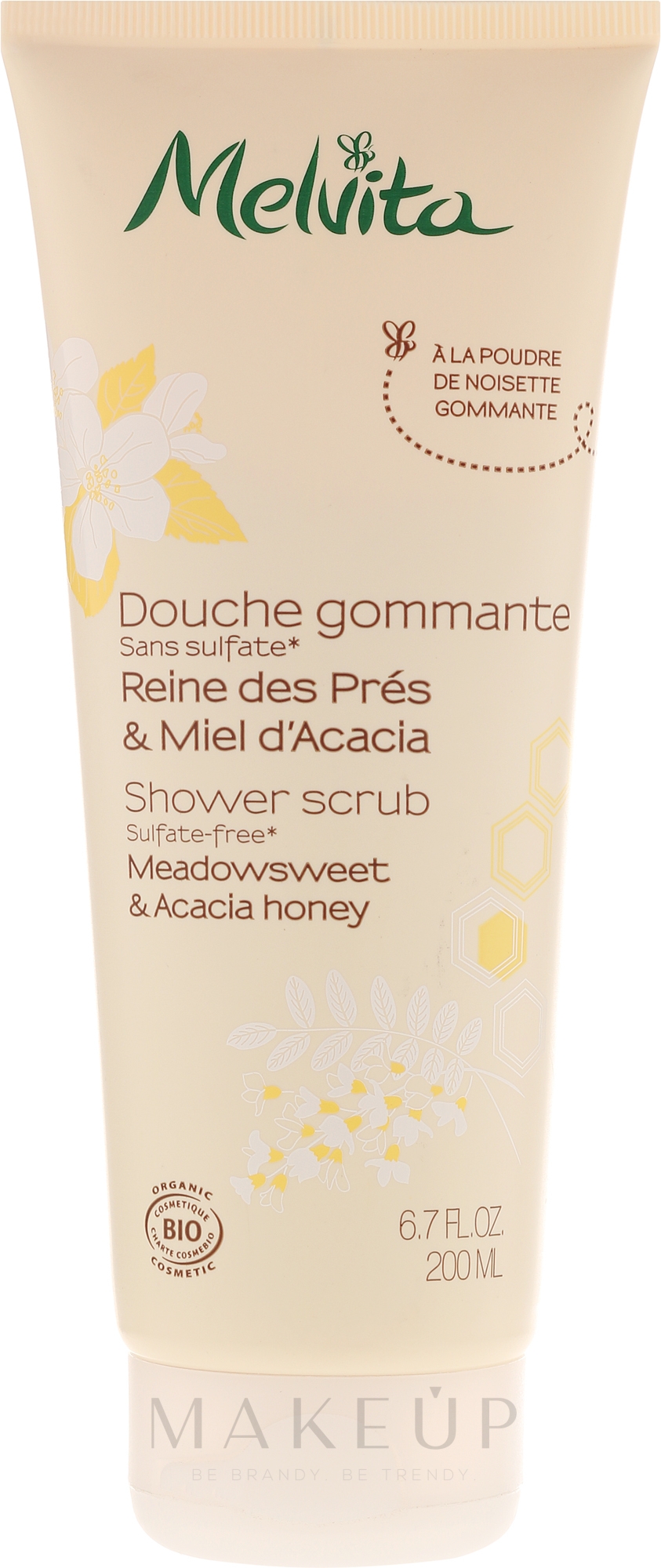 Glättendes Körperpeeling - Melvita Body Care Meadowsweet & Acacia Honey Shower Scrub — Bild 200 ml