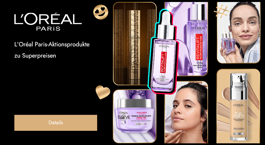 L'Oréal Paris-Aktionsprodukte zu Superpreisen. Die Preise auf der Website sind inklusive Rabatt