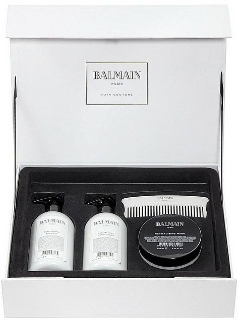 Haarpflegeset - Balmain Paris Hair Couture Silver Revitalizing Care Set (Haarmaske 200ml + Conditioner 300ml + Shampoo 300ml + Haarkamm) — Bild N1