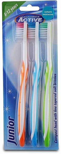 Kinderzahnbürste weich 8-12 Jahre Active Oral Care orange, hellblau, grün 3 St. - Beauty Formulas Active Oral Care Junior — Bild N1