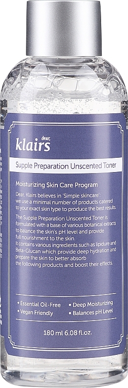 Feuchtigkeitsspendendes Gesichtswasser mit pflanzlichen Extrakten - Klairs Supple Preparation Unscented Toner — Bild N2