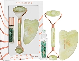 Gesichtspflegeset - Crystallove Quartz Beauty Set Jade (Massageroller 1 St. + Massageplatte 1 St. + Flasche für Öle mit Kristallen 1 St.) — Bild N1