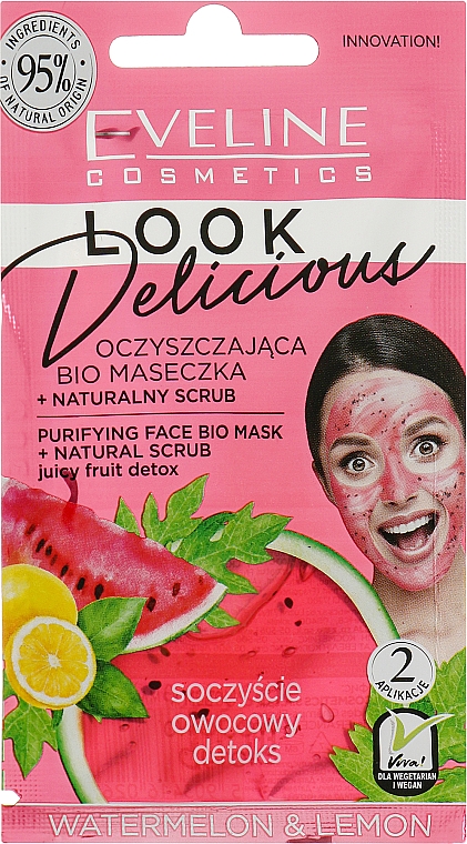 Bio-Maske für das Gesicht Wassermelone & Zitrone - Eveline Cosmetics Look Delicious — Bild N1