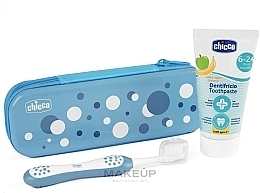 Düfte, Parfümerie und Kosmetik Reise-Set für Kinder 6-34 Monate blau - Chicco First Milk Teeth (Zahnbürste 1 St. + Zahnpasta 50ml + Kosmetiktasche 1 St.)