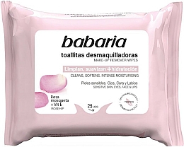 Feuchtigkeitsspendende Feuchttücher zum Abschminken mit Hagebutte und Vitamin E - Babaria Rosa Mosqueta Water Wipes — Bild N1