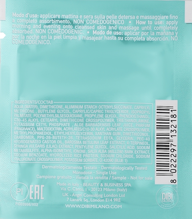 GESCHENK! Mattierendes Feuchtigkeitsfluid für 24+ Stunden - DIBI Milano Pure Equalizer Moisturizing Mattifying Fluid +24h (Probe)  — Bild N1