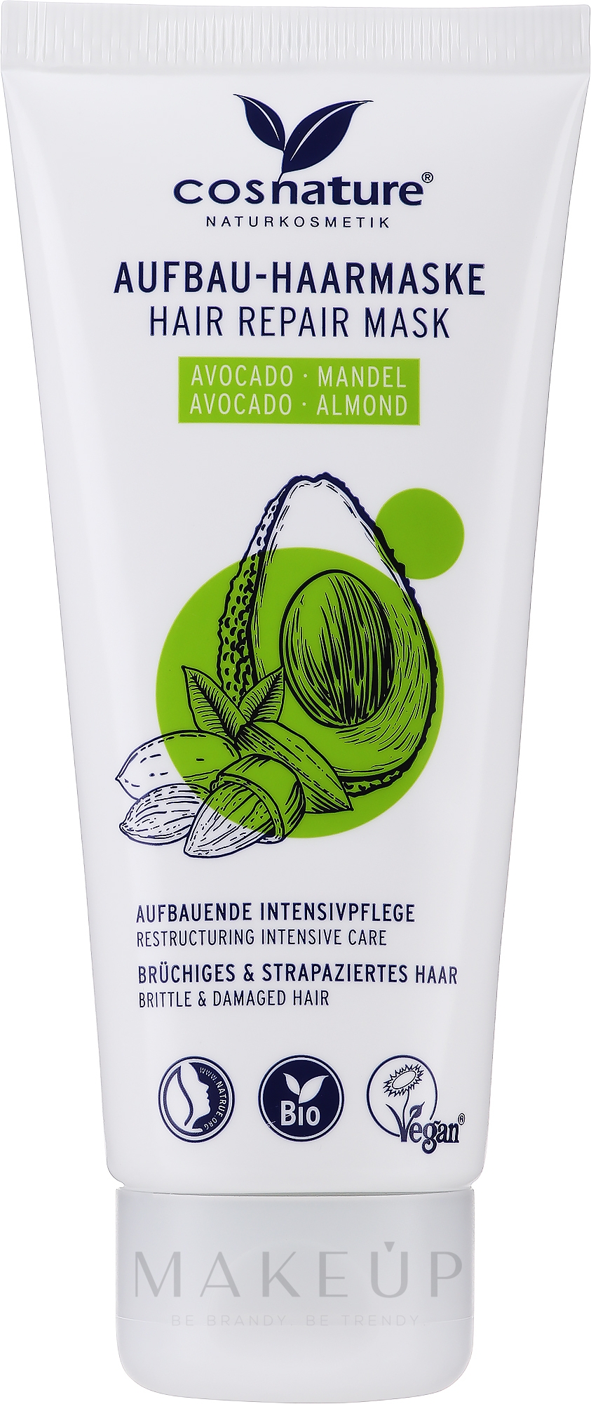 Regenerierende Haarmaske mit Avocado und Mandel für strapaziertes und brüchiges Haar - Cosnature Hair Repair Mask Almond & Avocado — Bild 100 ml