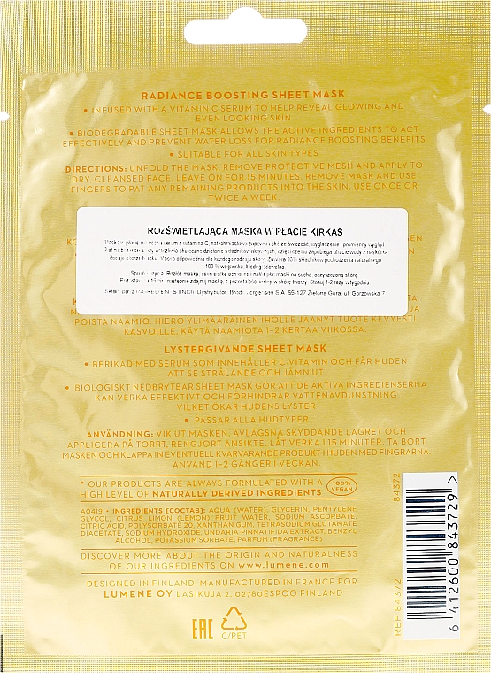 Glanz bringende Tuchmaske mit Vitamin C - Lumene Kirkas Radiance Boosting Sheet Mask — Bild N2