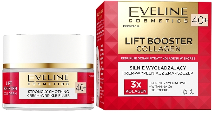 Glättende Anti-Falten-Füllcreme für das Gesicht 40+ - Eveline Cosmetics Lift Booster Collagen Strongly Smoothing Cream-Wrinkle Filler 40+  — Bild N1