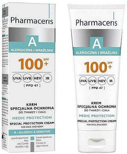 Sonnenschützende Körper- und Gesichtscreme für allergische und empfindliche Haut SPF 100+ - Pharmaceris A Medic Protection Special Protection Cream SPF 100+ — Bild N1
