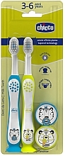 Düfte, Parfümerie und Kosmetik Zahnbürsten-Set für Kinder mit Schutzkappe 3-6 Jahre blau, gelb - Chicco Milk Teeth (toothbrush/2pcs) 