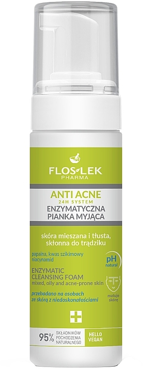 Reinigungsschaum für fettige- und Mischhaut - Floslek Anti Acne 24H System Enzymatic Cleansing Foam — Bild N1