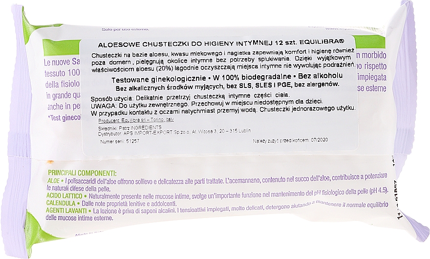 Hypoallergene Intim-Pflegetücher mit Aloe Vera 12 St. - Equilibra Aloe Intimate Wipes — Bild N4