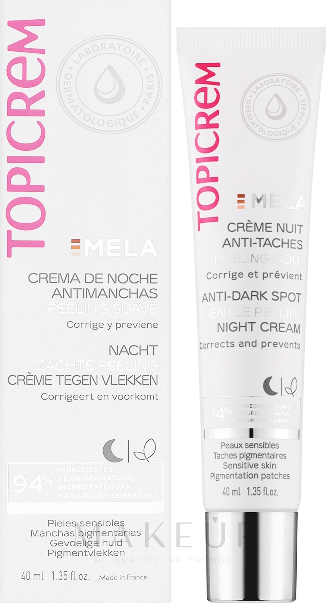 Nachtpeeling für das Gesicht - Topicrem Mela Anti-Dark Spot Gentle Peeling Night Cream — Bild 40 ml