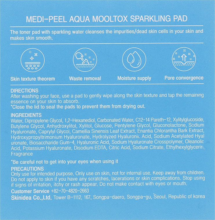 Peeling-Pads zur Befeuchtung und Reinigung der Gesichtshaut - Medi Peel Aqua Mooltox Sparkling Pad — Bild N3