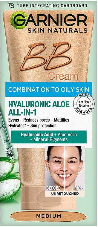 BB Creme für Misch- und ölige Haut mit Hyaluronsäure und Aloe Vera - Garnier Hyaluronic Aloe All-In-1 — Bild N13