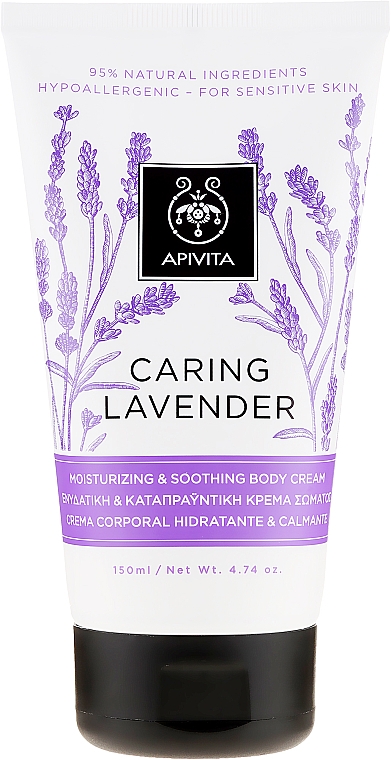 Feuchtigkeitsspendende und beruhigende Körpercreme für empfindliche Haut mit Lavendelextrakt - Apivita Caring Lavender Hydrating Soothing Body Lotion — Bild N1