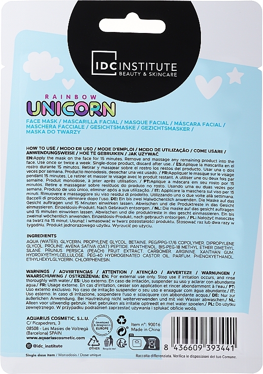 Feuchtigkeitsspendende Gesichtsmaske - IDC Institute Rainbow Unicorn Moisturizing Facial Mask — Bild N2