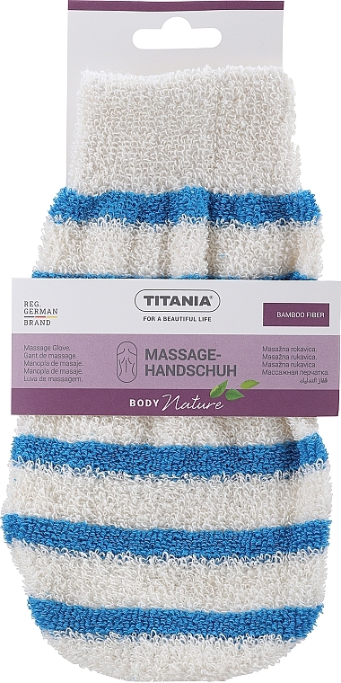 Zweifarbiger Massagehandschuh weiß mit dunkelblauen Streifen - Titania — Bild N1
