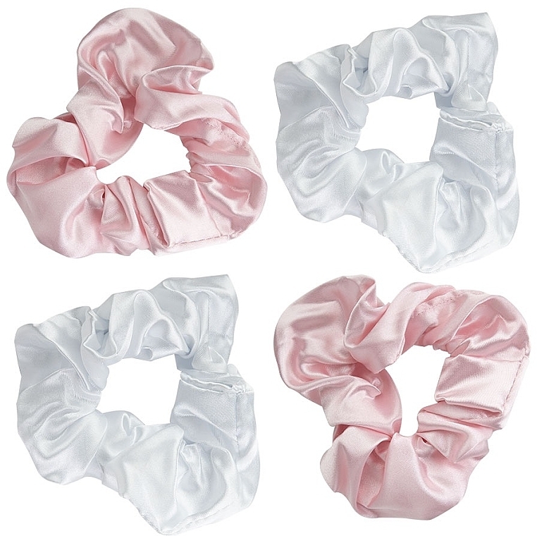 Satin-Haargummis rosa und weiß 4 St. - Brushworks Pink & White Satin Scrunchies  — Bild N2