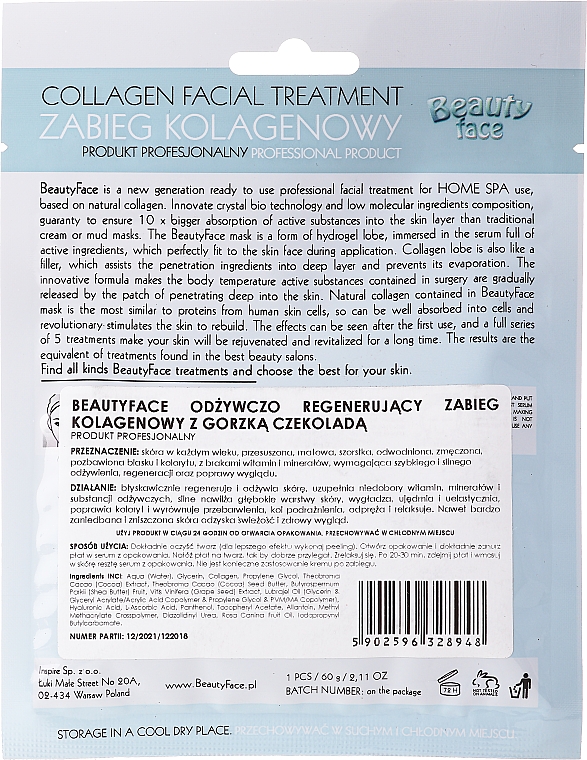 Kollagen-Therapie für das Gesicht mit Schokolade - Beauty Face Collagen Hydrogel Mask — Bild N2