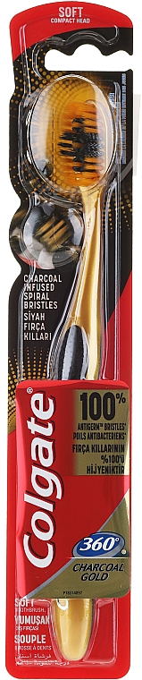 Zahnbürste weich 360° Charcoal Gold golden-schwarz - Colgate 360 Charcoal Gold Soft Toothbrush — Bild N1