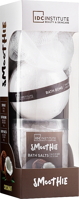Set - IDC Institute Smoothie Coconut Set (bath/ball/140g + sponge/1pcs + salt/200g) — Bild N1