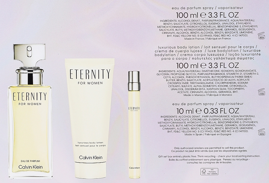 Duftset (Eau de Parfum 100 ml + Körperlotion 100 ml + Eau de Parfum 10 ml) - Calvin Klein Eternity For Woman  — Bild N4