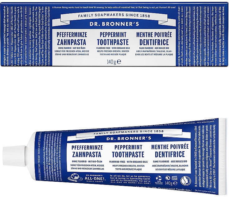 Aufhellende Zahnpasta mit Minze ohne Fluorid - Dr. Bronner’s Peppermint Tootpaste — Bild N2