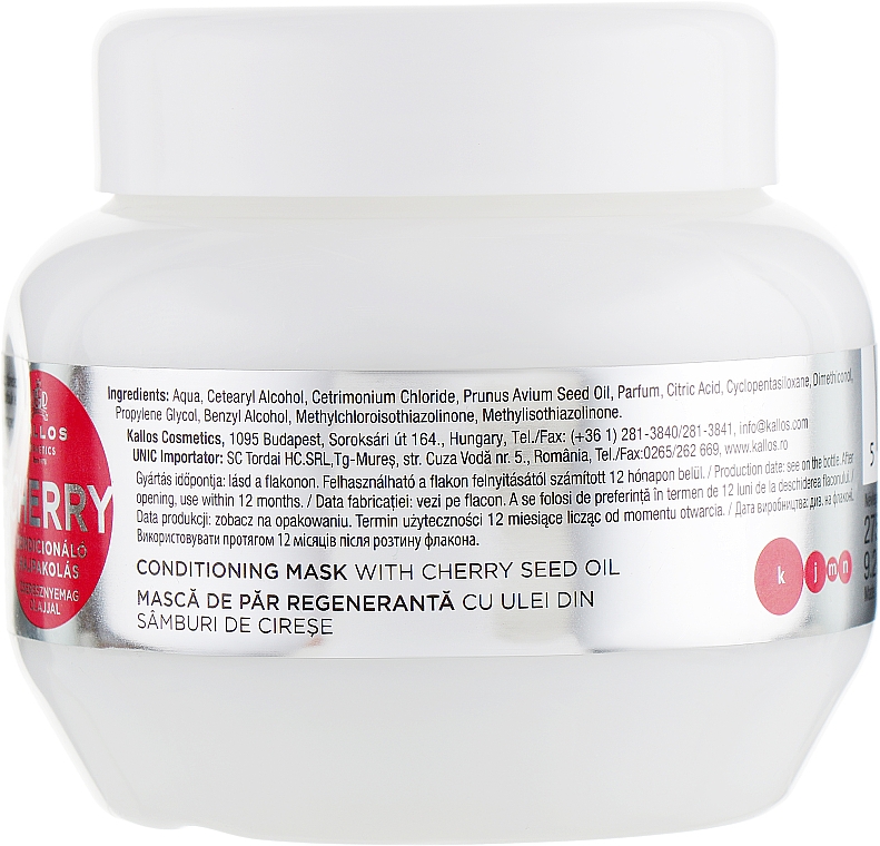 Pflegemaske für trockenes und splissiges Haar mit Kirschkernöl - Kallos Cosmetics KJMN Conditioning Mask With Cherry Seed Oil — Bild N2