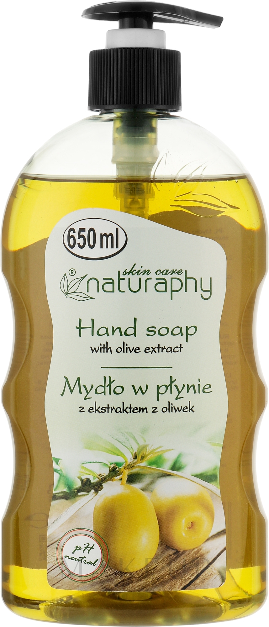 Flüssigseife mit Olivenextrakt und Glycerin - Naturaphy Hand Soap — Bild 650 ml